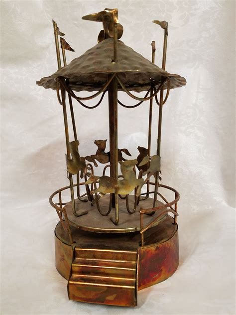 copper metal clowns carousel wind up music box|wind up musical carousel.